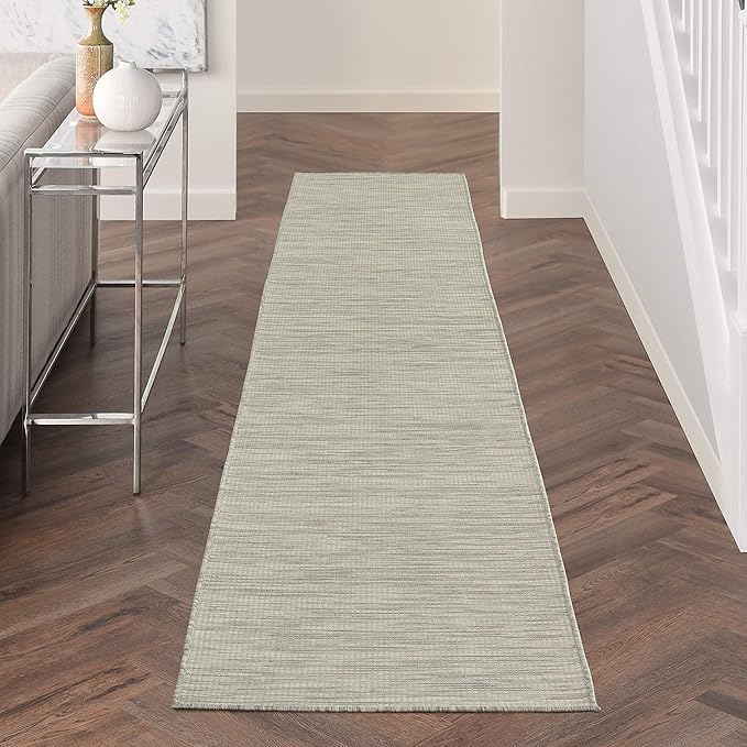 Nourison Positano Indoor/Outdoor Light Grey 2'2" x 10' Area Rug, Easy Cleaning, Non Shedding, Bed Room, Living Room, Dining Room, Backyard, Deck, Patio (2x10)