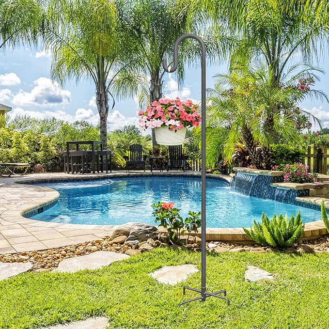 Highpro Shepherds Hooks for Outdoor 47 Inch Bird Feeder Pole Squirrel Proof Hummingbird Feeder Stand Heavy Duty with 5 Prong Base for Hanging Bird Feeder, Plant Baskets, Solar Light Lanterns