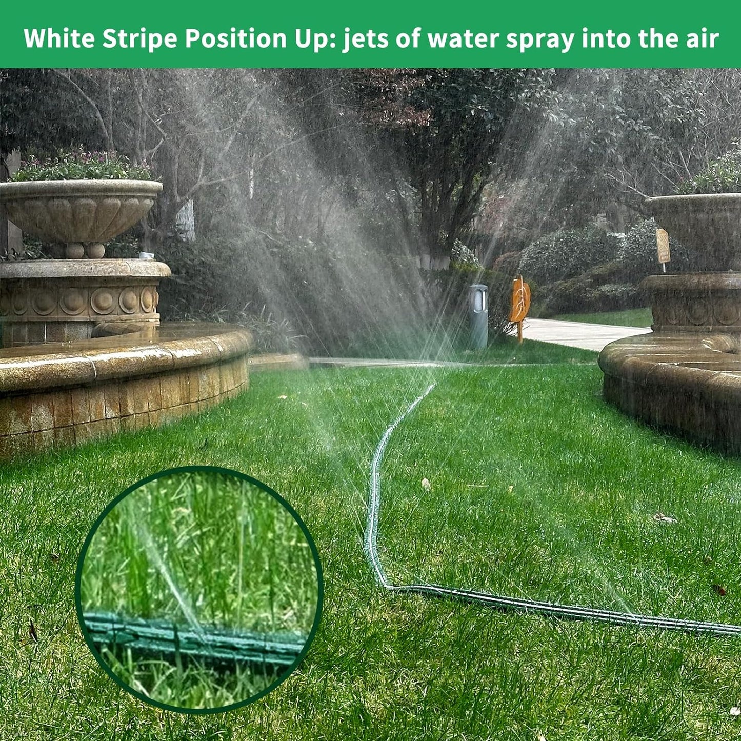 Watoo 2025 Sprinkler Hose & Soaker Hose for Yard - 150 FT Reinforced Flat Garden Hose with Holes, Heavy Duty No-Kink Lawn Irrigation Hose (Includes Stakes, High Pressure Spray)