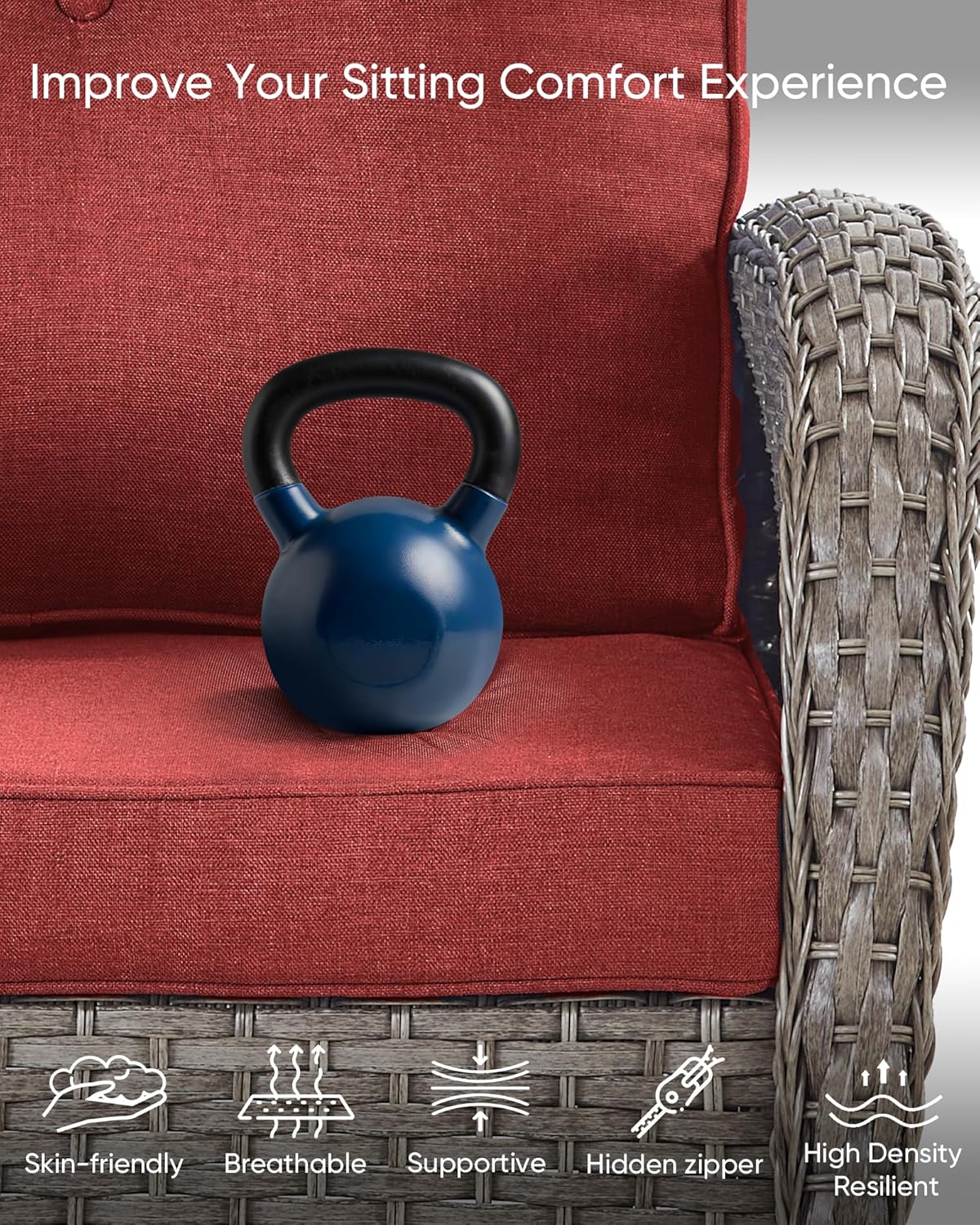 HUMMUH Outdoor Bistro Set-High Back Outdoor Rocking Chair with Side Table Patio Table and Chairs Set for Deck Lawn Porch Balcony Poolside-Grey/Red