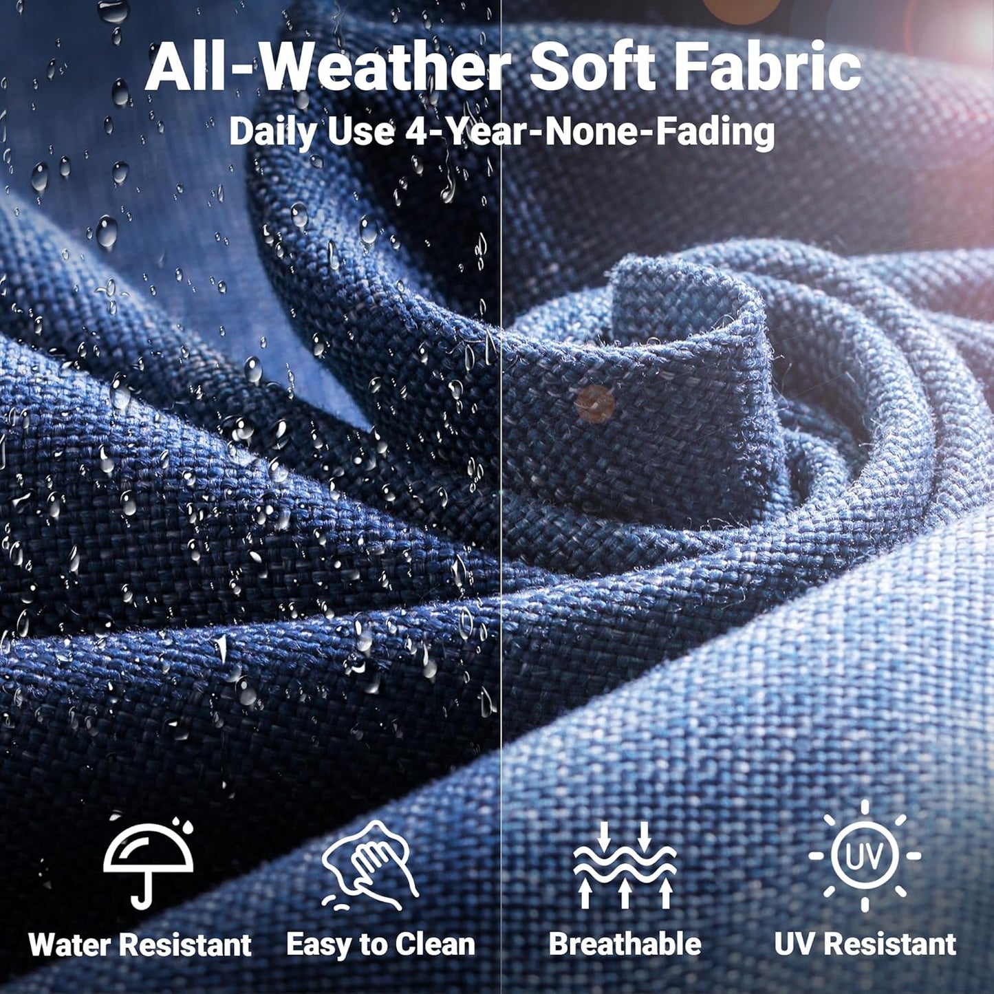 ovios 2 Pieces Patio Furniture Set, Outdoor Wicker Chairs of 2, All Weather High Back Rattan Chairs 2-Seater with Comfy Cushions for Porch Deck, Denim Blue