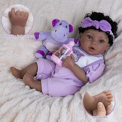 Reborn Baby Doll 18" African American Baby Dolls, Realistic Newborn Girl with Poseable Limbs, Weighted Body & Handcrafted Features, Collectible Gift Set Includes Bassinet Outfit & Accessories