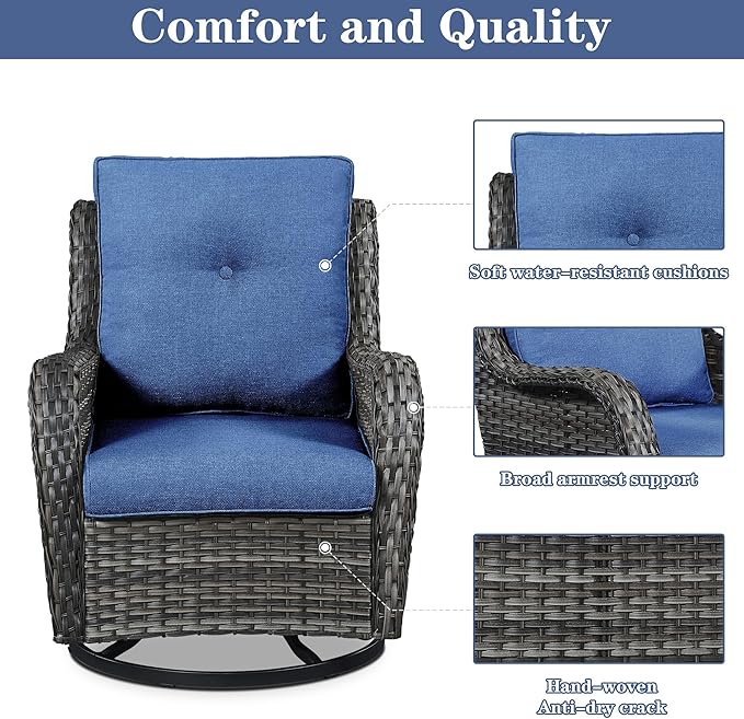 4 Pieces Patio Furniture Sets, Wicker Patio Swivel Glider Chair with Ottomans, Outdoor Furniture Set for Outside Porch, Deck, Balcony, Garden