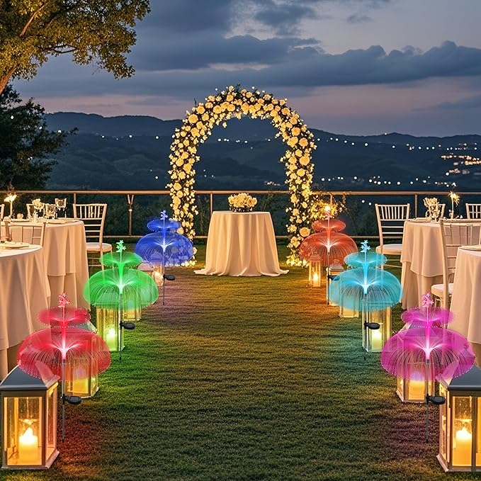 Solar Garden Lights Outdoor Solar Lights 7 Color Changing Jellyfish & Star Waterproof Solar Flower Lights for Garden Decor, Yard, Patio, Lawn, Pool, Party, Wedding, Gifts for Women/Mothers (6 packs)
