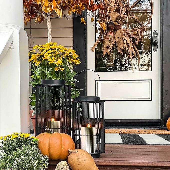 LampLust Outdoor Lantern Decorative Outdoor Patio Decor, 16 Inch Candle Lantern, Black Metal, Outdoor Lanterns for Patio Waterproof, Battery Included, Modern Farmhouse Front Porch Decor