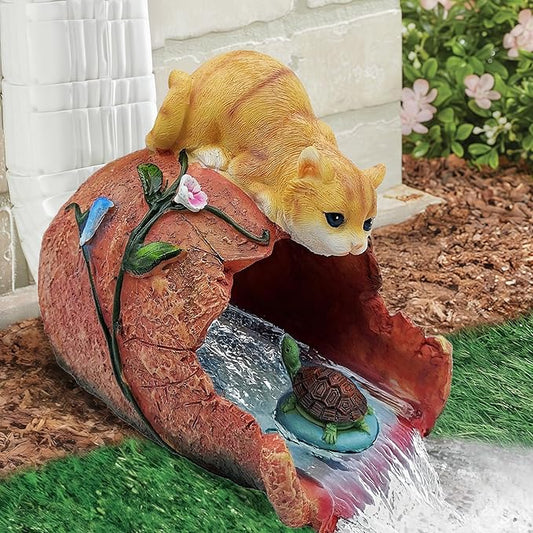 Cat Statue 3" x 4" Gutter Downspout Splash Block, Outdoor Garden Animal Decor Sculpture, Decorative Gutter Extension Diverter, UV-Resistant, Perfect for Garden Rain Downspout Diverter