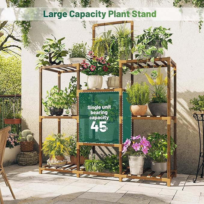 EnHomee Plant Stand Indoor Tall Plant Stand Outdoor Large Wood Plant Shelf Indoor for 12 Pots Plants,3-tiers Plant Holder for Patio Living Room Gardening Balcony 34.5" Wx47.3 Hx11.78 D