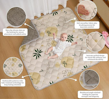 Baby Play Mat 50x50 Inch, Thickened Soft Floor Mat for Playpen, Machine Washable Foam Crawling Mat with Non-Slip Bottom for Babies and Toddlers, Foldable Padded Playmat Boho Terra