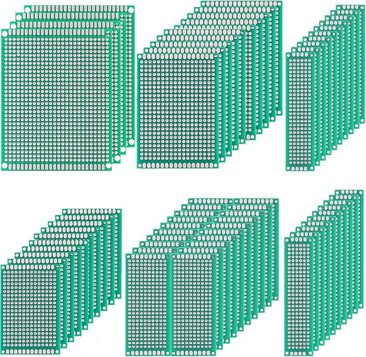64 pcs Green PCB Board - Double Sided Circuit and perf Board with 5 Sizes for DIY Electronics, Compatible with Bread Boards and Soldering Projects