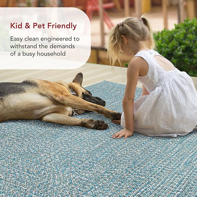 nuLOOM 8' x 10' Solid Hand Braided Indoor/Outdoor Area Rug, Pet-Friendly, High Traffic, Weather Resistant, for Patio, Balcony, Bedroom, Living Room, Dining Room, Wynn Aqua