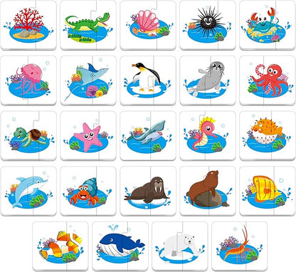 48 Animal Matching Puzzles with Error-Correction Mechanism Pre-Primer in 2 Pieces, Perfect for Preschool Learning (24 Blocks Double Sided)