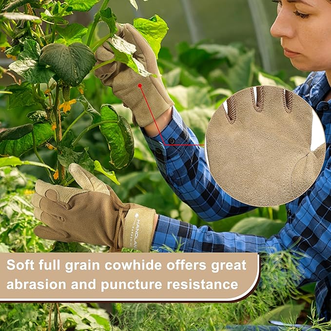 HLDD HANDLANDY Work Gloves for Women and Ladies, Leather Gardening Gloves Flexible Mechanic Working Gloves
