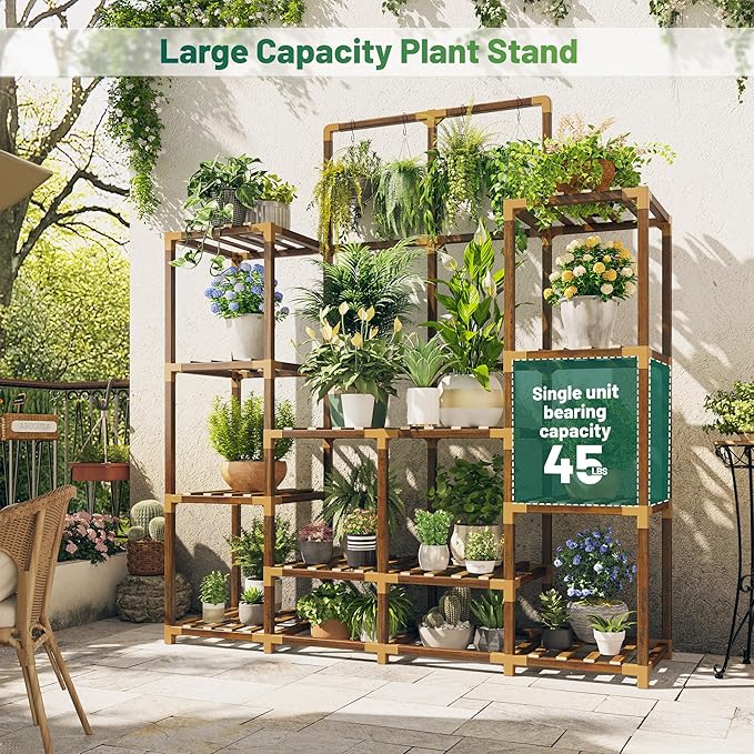 EnHomee Plant Stand Indoor Tall Plant Stand Outdoor Large Wood Plant Shelf Indoor for 18 Pots Plants,4-tiers Plant Holder for Patio Living Room Gardening Balcony 45" Wx62.1 Hx11.78 D