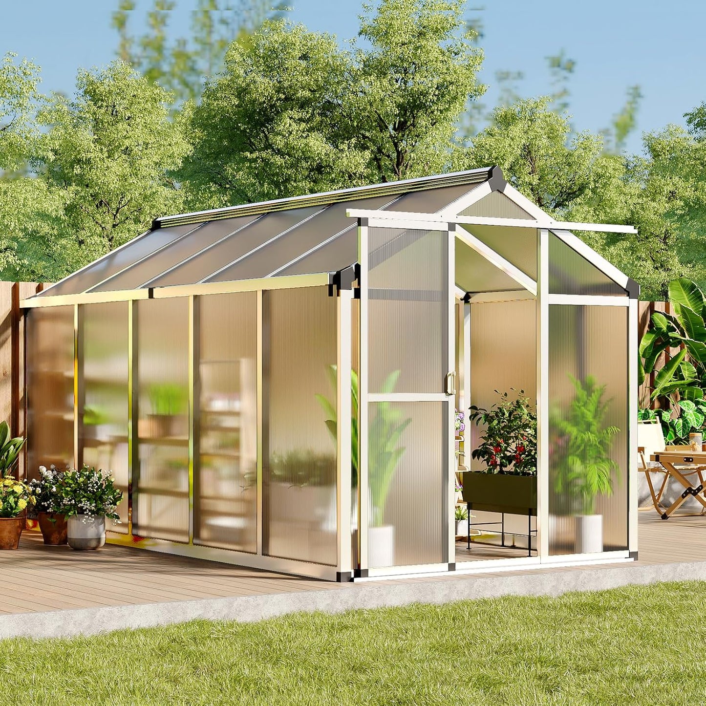 6 x 10 FT Greenhouse, Greenhouses for Outside, Polycarbonate Greenhouse with Aluminum Frame, Lockable Door and Ajustable Roof Vent for Backyard, Green Houses for Outside Garden Backyard, Patio
