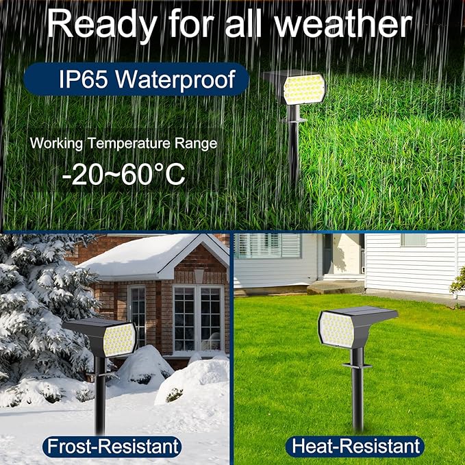 Solar Spot Lights Outdoor, [2 Pack/74 LED/3 Colors] 2-in-1 Solar Landscape Spotlights, IP65 Waterproof Auto On/Off Solar Powered Security Lights for Yard Garden Pathway Walkway