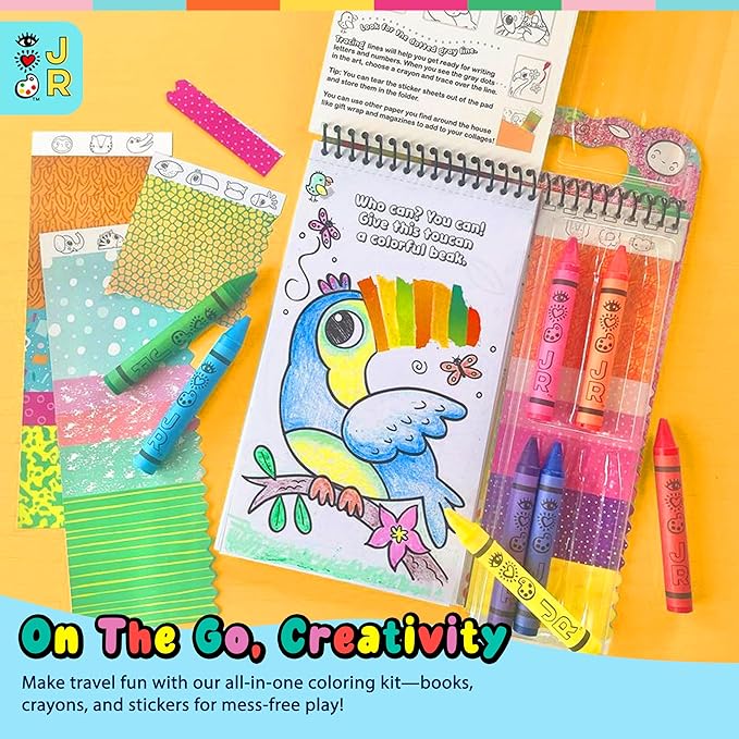 Bright Stripes Art on The Go Travel Kit for Kids Ages 3+| Collage Fun Jungle Theme| Mess-Free Activity Set with Crayons, Stickers & Coloring Book| Creative On-The-Go Fun for Toddlers & Preschoolers