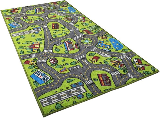 Kids Carpet Playmat Rug City Life Great for Playing with Cars and Toys - Play Learn and Have Fun Safely - Kids Baby Children Educational Road Traffic Play Mat for Bedroom Play Room Game Safe Area