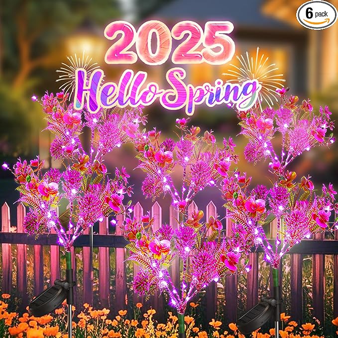 Neporal Solar Garden Lights, 6PK Purple Phalaenopsis Solar Flowers Outdoor Waterproof, Solar Lights Decorative for Garden,Yard Decor, Outdoor Decor