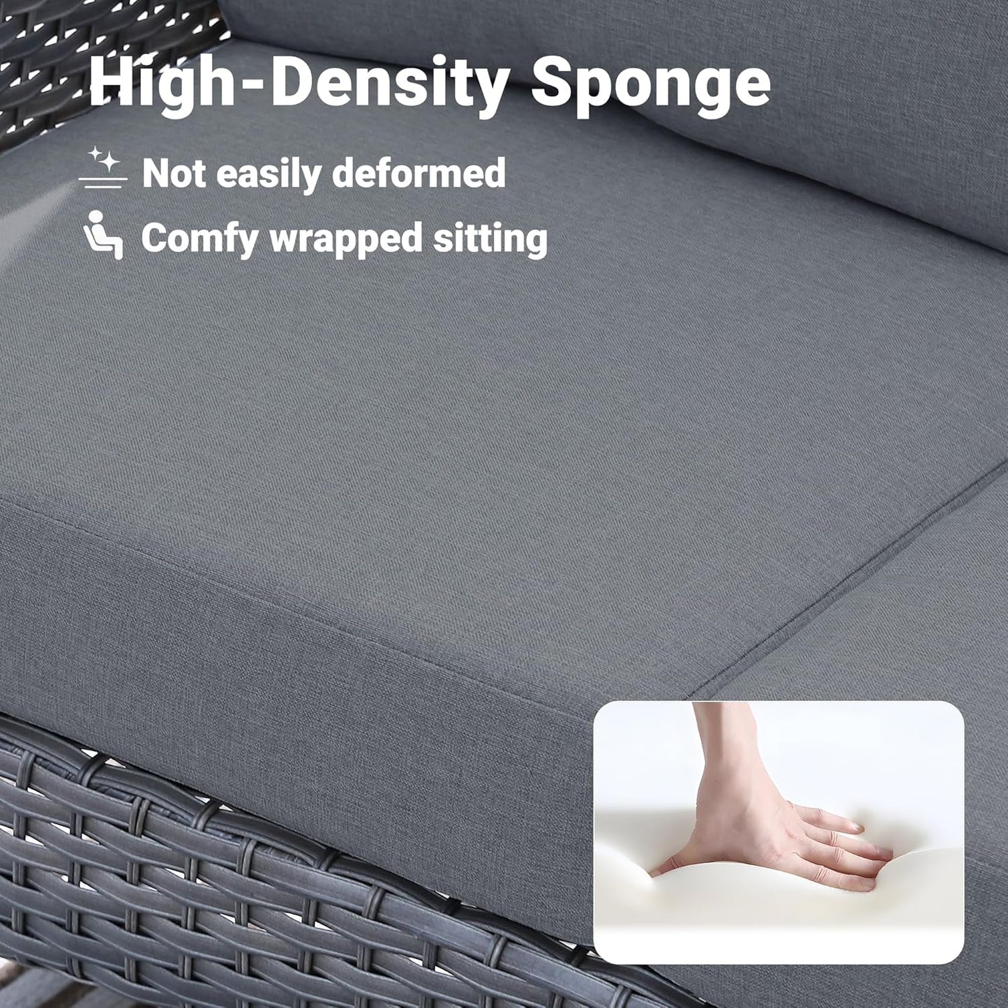 ovios 2 Pieces Patio Furniture Set, Outdoor Wicker Sofa with Glass Coffee Table, All Weather High Back Rattan Loveseat Couch 2 Seats with Comfy Cushions, Dark Grey