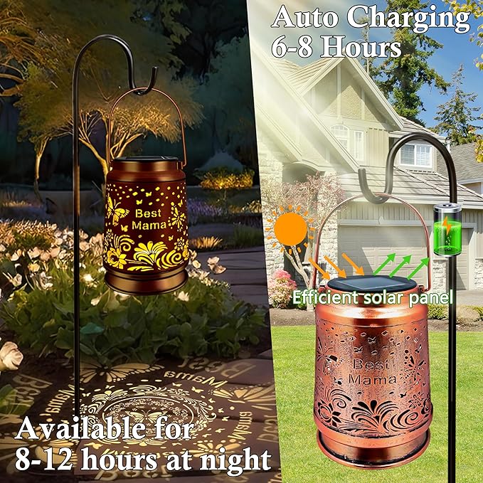 KY&BOSAM Solar Lanterns Outdoor Waterproof Butterfly Garden Decor Hanging Solar Lights Outdoor Gifts for Women Mom Grandma Metal Decorative LED Lanterns for Yard, Patio,Backyard,Porch,Pathway Decor