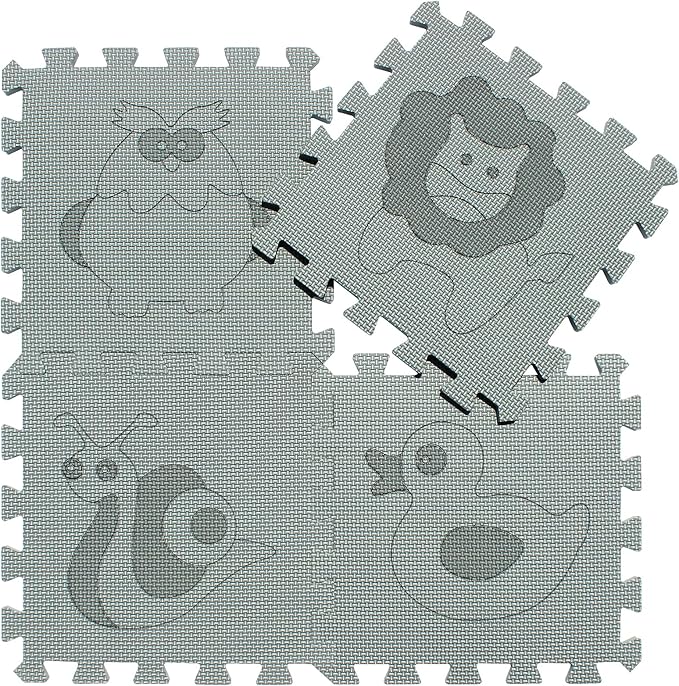 qqpp EVA 18 Tiles Baby Play Mat for Playing, Interlocking Foam Floor Mats for Tummy Time & Crawling, Puzzle Flooring Tiles with Animals Laser Pattern for Kids. Gray. QL-11(L) b18N