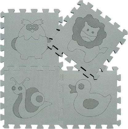 qqpp EVA 18 Tiles Baby Play Mat for Playing, Interlocking Foam Floor Mats for Tummy Time & Crawling, Puzzle Flooring Tiles with Animals Laser Pattern for Kids. Gray. QL-11(L) b18N