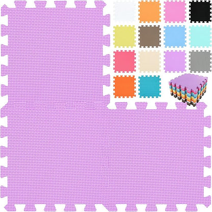qqpp EVA Rubber 18 Tiles Interlocking Puzzle Foam Floor Mats - Baby Play Mat for Playing | Exercise Mat for Home Workout. Purple. QC-Kb18N