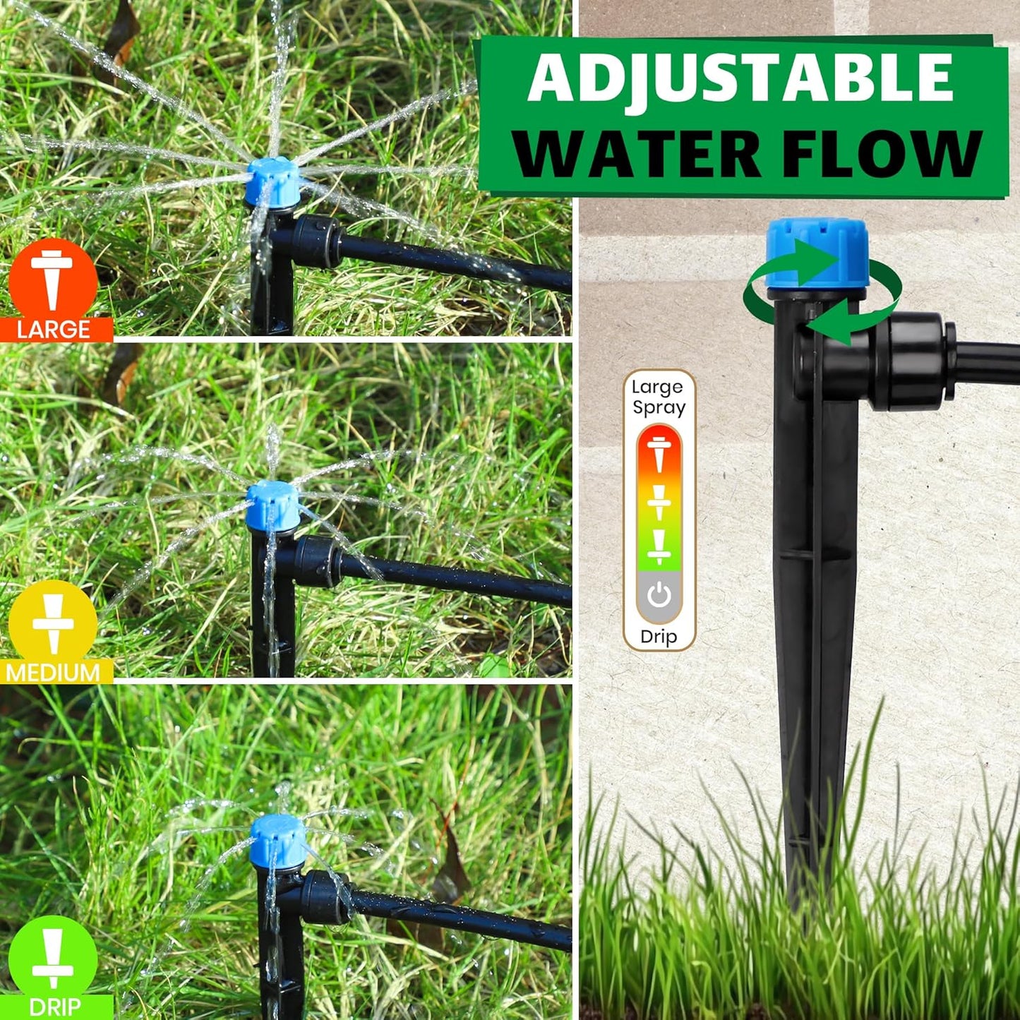 Bonviee 40-Pack Drip Irrigation Emitters- 1/4" Push-to-Connect Precision Irrigation Stakes - Low Flow Garden Watering System for Vegetables, Shrubs & Flower Beds