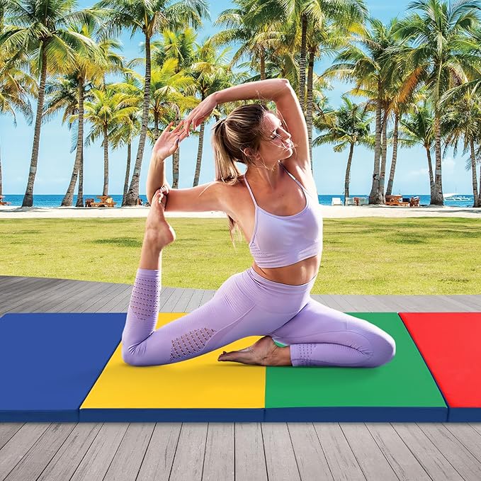 Giantex 4'x10'x 2" Gymnastics Mat, 4-Panel Folding Aerobics Exercise Mat w/Hook & Loop Fastener, Carrying Handle, Portable Tumbling Mat for Stretching Yoga Cheerleading Martial Arts