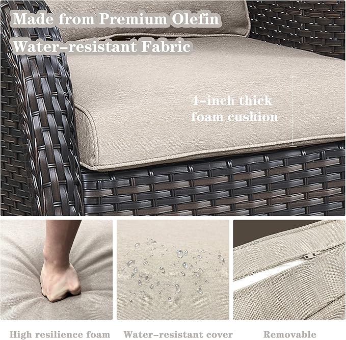 Outdoor Swivel Rcoker Patio Chairs - Outdoor Swivel Patio Chairs Set of 2 Wicker Chair Patio Furniture Sets with Covered Cushion for Porch Deck Balcony Garden, Beige