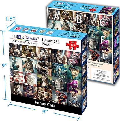 Think2Master Funny Cats 250 Pieces Jigsaw Puzzle Featuring heartwarming Kittens and Cats. Fun Toy for Kids, School & Families. Great Gift for Boys & Girls Ages 8+. Size: 14.2” X 19.3”