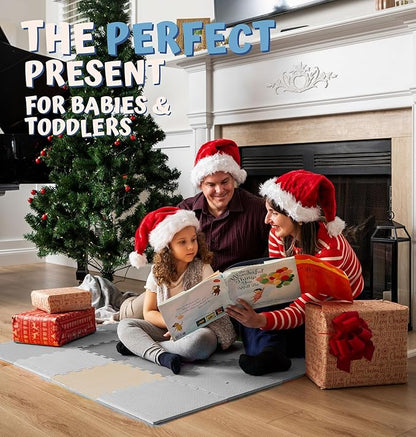 TOYVELT Foam Puzzle Floor Mat for Kids 12x12-32 Interlocking Play Mat Tiles with Colors - Educational Large Puzzle Foam Floor Tiles for Crawling, Non-Toxic - Cream-Gray-Beige