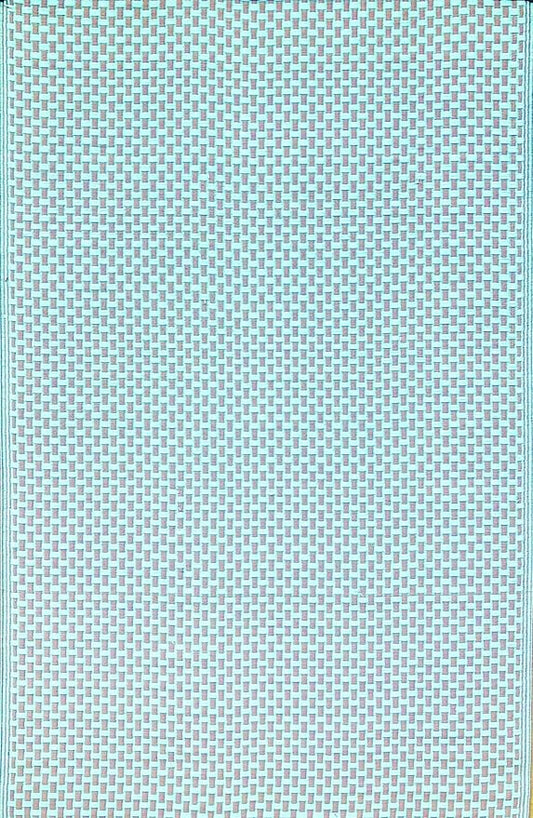 Mad Mats Geometric Outdoor Rug, Reversible Plastic Mat (6' x 9', Basket Weave - Sand/Aqua)