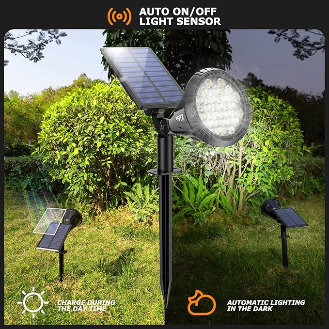 Solar Spot Lights Outdoor, 21 LEDs Solar Outdoor Lights Auto On/Off with 3 Modes, IP67 Waterproof Solar Yard Spotlight Landscape Lighting Garden Wall Lights, 2-in-1 Solar Powered Lights, 2Pack