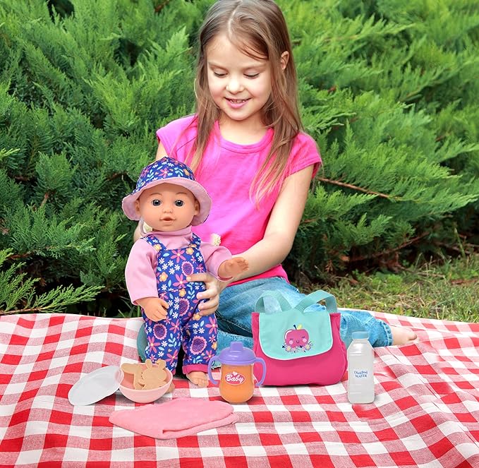 Gift Boutique Baby Doll with 12 Inch Baby Doll for Toddlers Feeding Set with Realistic Diaper Bag, Bottles, Sunglasses, and Pretend Play Feeding Accessories for 2 Years and Up
