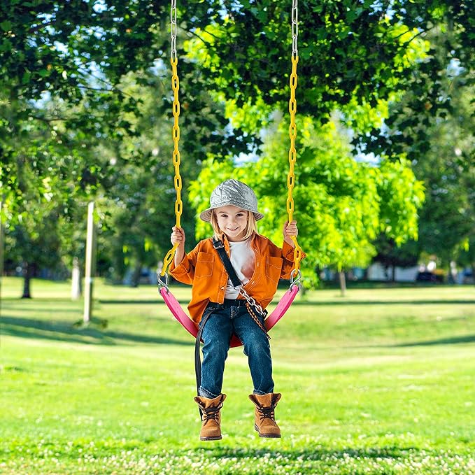 TURFEE 2 Packs Heavy Duty Swing Seat, Swing Set Accessories Replacement with 4 Snap Hooks for Kids Outdoor Play Playground, Trees, Swingsets, Playground(Pink)
