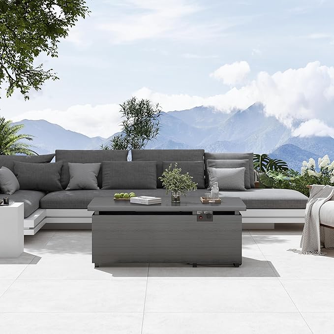 Sundale Outdoor 51 Inch Outdoor Fire Pit Table, 50,000 BTU Rectangle Propane Fire Pit with Glass Wind Guard, Rain Cover, Removable Lid, Matching with Outdoor Furniture Sets, CSA Certified, Gray