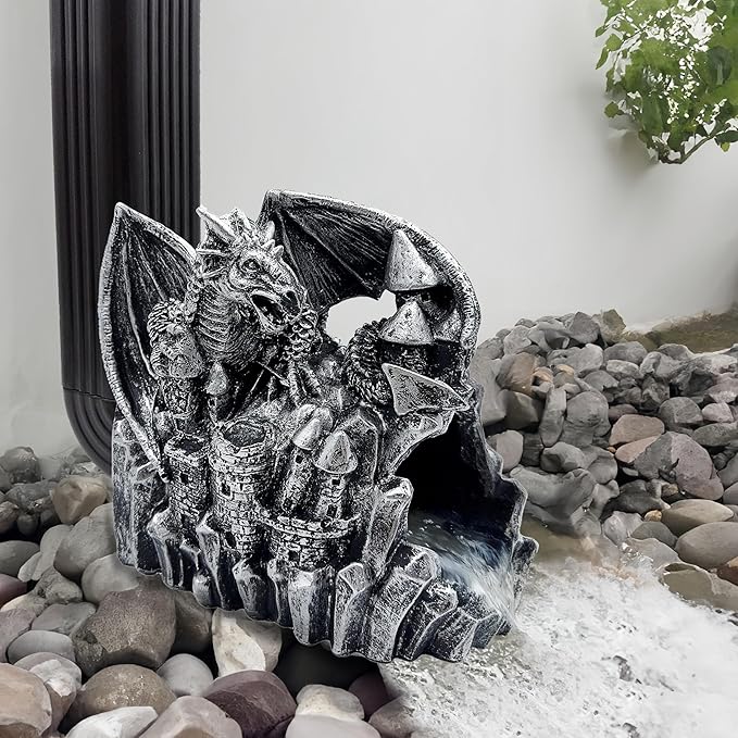Dragon Gutter Diverter Rain, Outdoor Decor Sculpture, Garden Rain Downspout Diverter, Splash Block, Gutter Extender, Decorative Extension, Animal Statue,Eco-Friendly Resin, Fits 3x4 Downspouts
