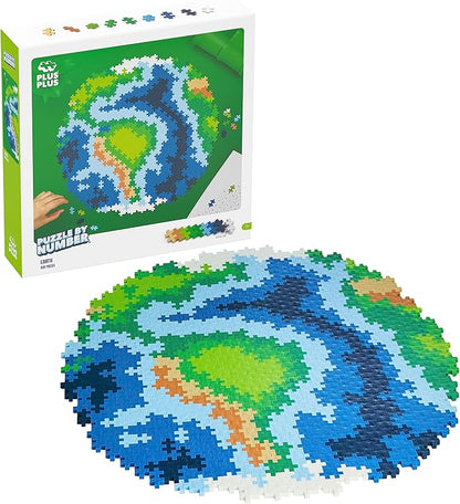 PLUS PLUS Puzzle by Number, 800 Piece Mini Interlocking Hashtag Color Blocks, 3D Pixel Art Kit for Kids - Earth