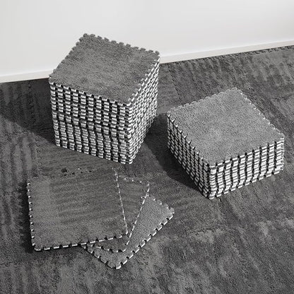 36 Pcs Plush Interlocking Carpet Tiles, Non-Toxic Shaggy Foam Carpet Tiles for Toddler Baby, Machine-Washable, Anti-Slip, EVA Foam Interlocking Tiles for Floor, Nursery, Playroom, Grey