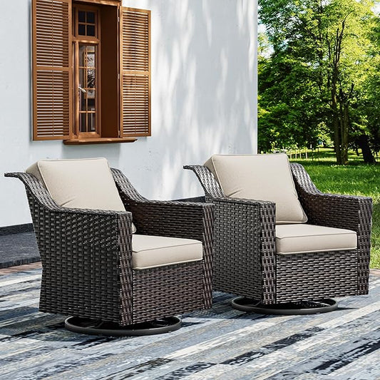 Joyside Swivel Patio Chairs Set of 2, Wicker Patio Furniture with Wide Armrest and Thick Cushions, Upgraded Large Size for Backyard, Garden, Poolside