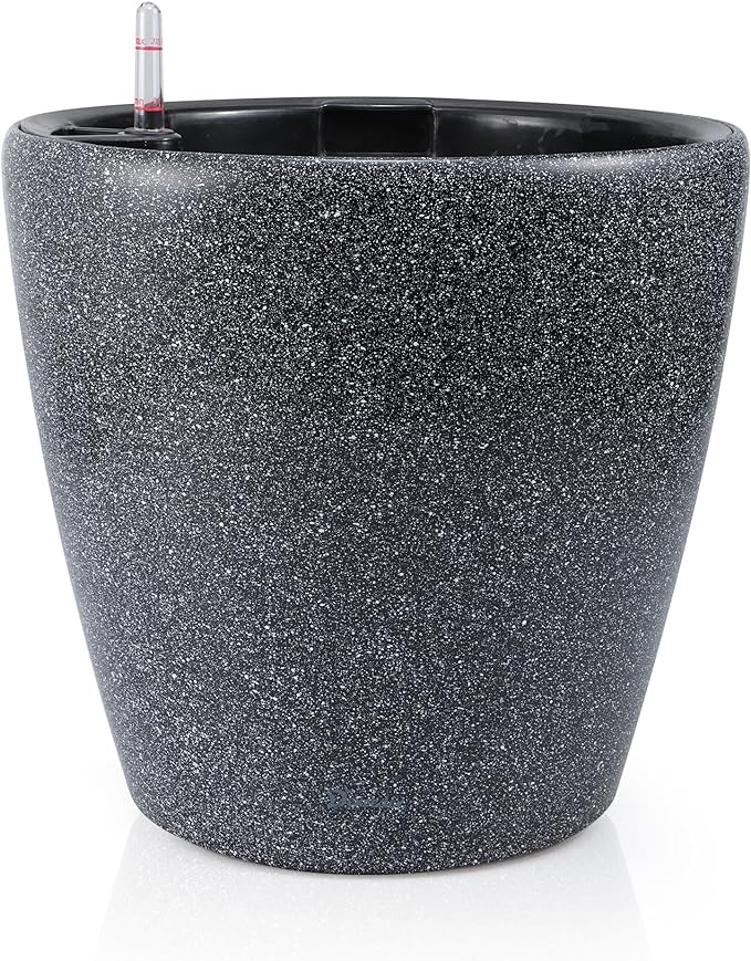 Dexceder 13x12 Self Watering Planter with Wheels Indoor Outdoor, Inner Pot Design, Thickened Large Floor Standing Flower Plant Pot with Water Level Indicator (Stone Matte)
