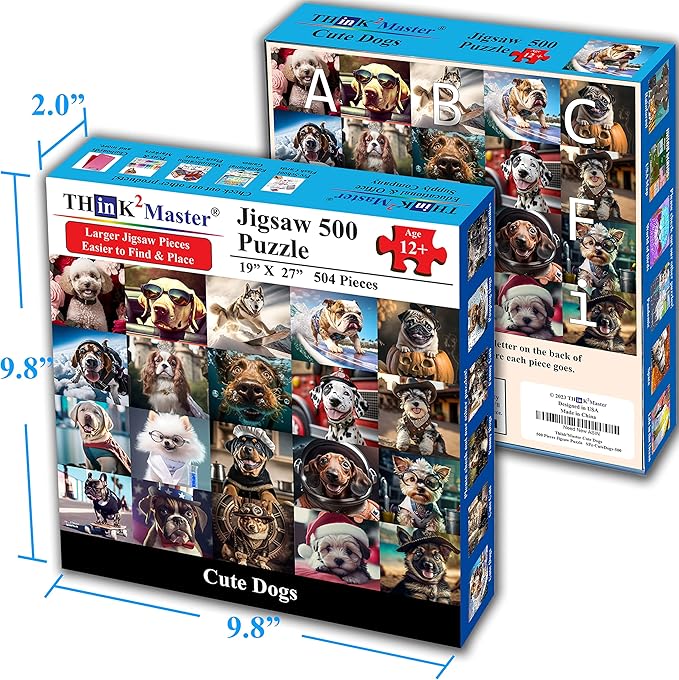 Think2Master Cute Dogs 500 Pieces Jigsaw Puzzle Featuring heartwarming Puppies and Dogs. Fun Teens, Seniors & Families. Great Gift for Kids Ages 13+ Size: 26.8” x 18.9”