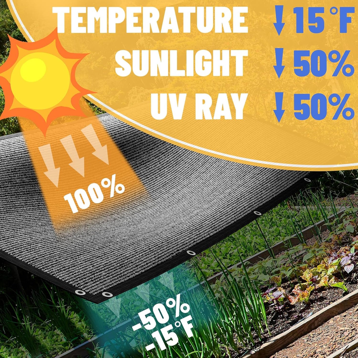 ShadeMart 50% Shade Cloth for Plant, Black 16FT x 69FT Custom Size Outdoor Shade Tarp, Shade Cover with Upgrade Grommets and Zip Ties, Netting Sunblock Net for Vegetables Flower Garden Greenhouse