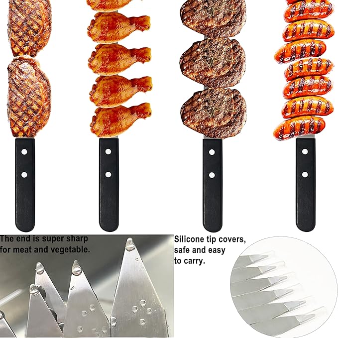 23.6 Inch Long Kabob Skewers, 0.91 Inch Wide, Stainless Steel with Black Wood Handle, 7 Pack
