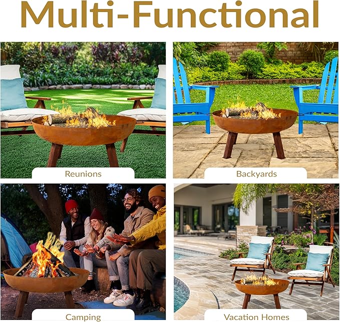 Sunnydaze 34-Inch Cast Iron Heavy-Duty Fire Pit for Outside - Wood-Burning Outdoor Fire Pit Bowl with Handles - Oxidized Finish