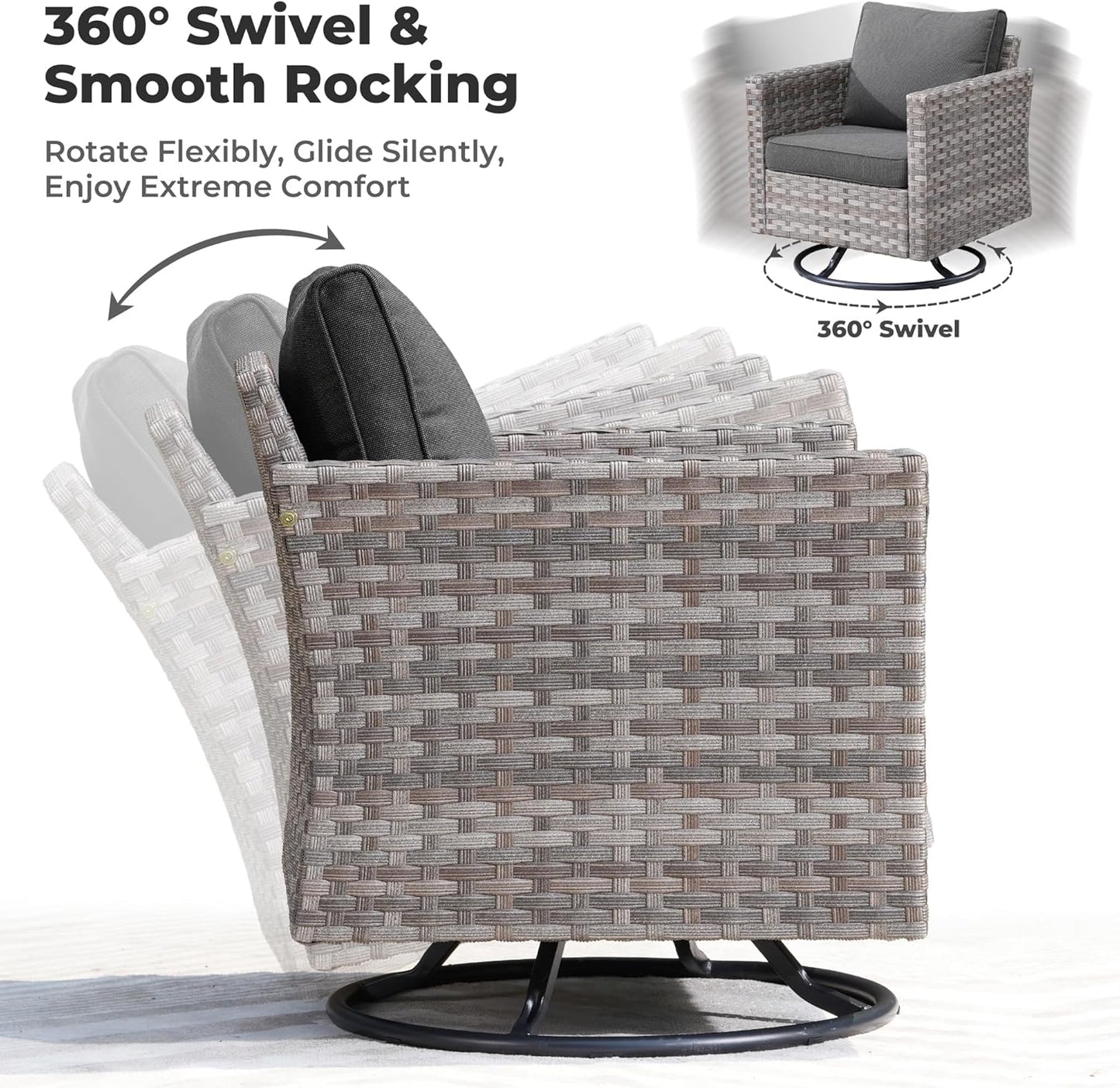 ovios 16 Pieces Patio Furniture Set, Outdoor Wicker Sectional Sofa with 54" Fire Pit Table Swivel Chairs, Modern Modular Deep Seat Rattan Couch Conversation Sets, Black