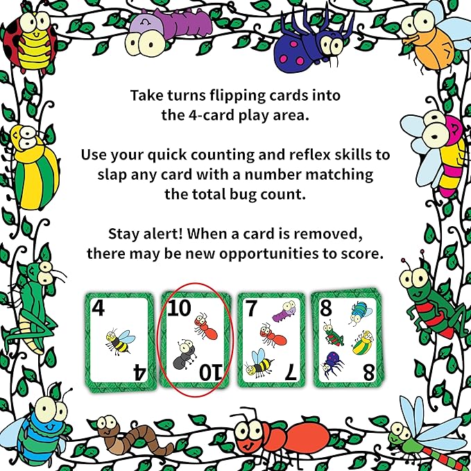 Bug Bash Card Game- Award-Winning Kids Brain Game for Ages 7-12 - Quick-Counting Bug-Slapping Game Fast, Fun, and Frenetic - Smart Games for Kids 7-12 and 2-4 Players