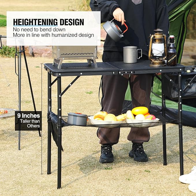 RedSwing Portable Grill Table with Sink for Outside, Aluminum Frame Folding Grill Stand Table for Outdoor Camping Picnic BBQ, Lightweight Adjustable Height, 36 x 20 x 31 Inches, Black