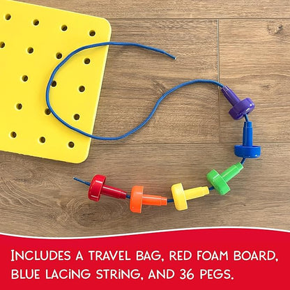 Foam Peg Board Toy - 36 Pegs, Foam Board, Lacing String, Storage Bag - Occupational Therapy Toys - Fine Motor Skills Toys for Toddlers and Kids (Yellow)